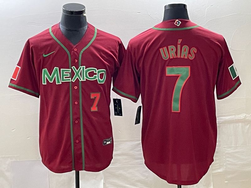 Men 2023 World Cub Mexico 7 Urias Red green Nike MLB Jersey2